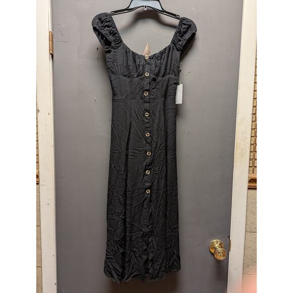 Bonjour Midi Dress ASTR The Label XS Peasant Elastic Back Panel button front - Picture 2 of 10